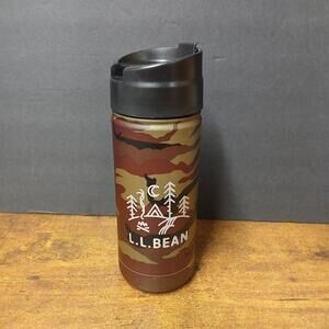 LL Bean Insulated Thermos Brown Camouflage Campfire Travel Mug Tumbler